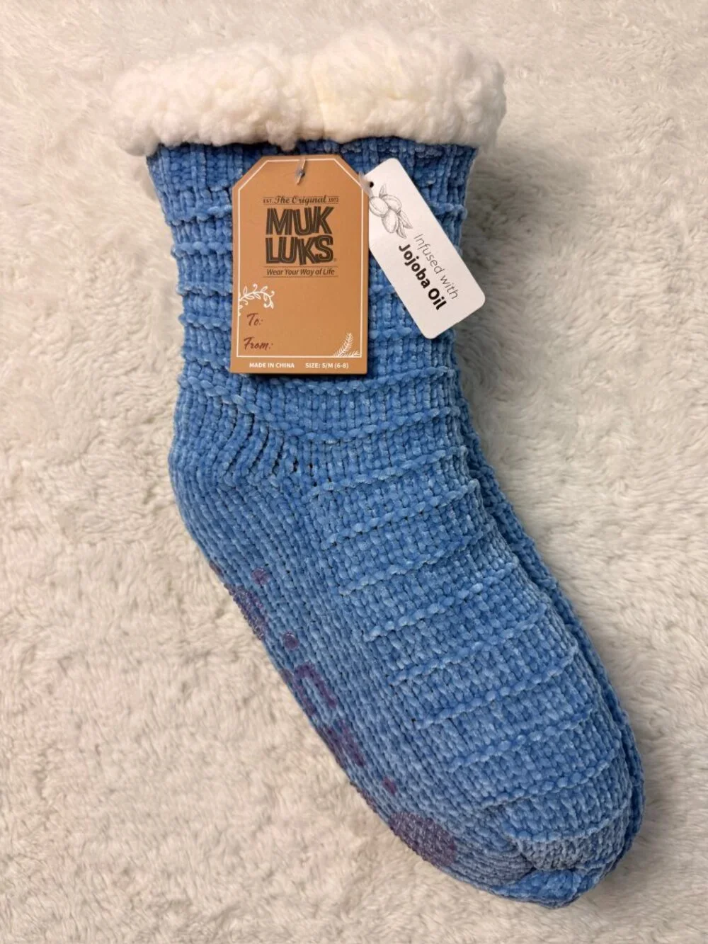 Muk Luks 2 Pair Plush Cabin Socks Sherpa Lined Jojoba Oil S/M 6-8 NWT
